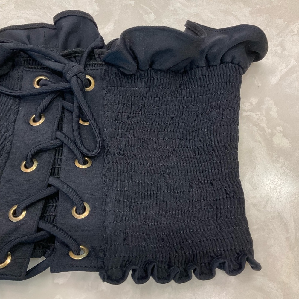 Peixoto Elsa Bikini Top/Tube Top in Black, Smocked Lace front with grommet, Sz S - Picture 5 of 10
